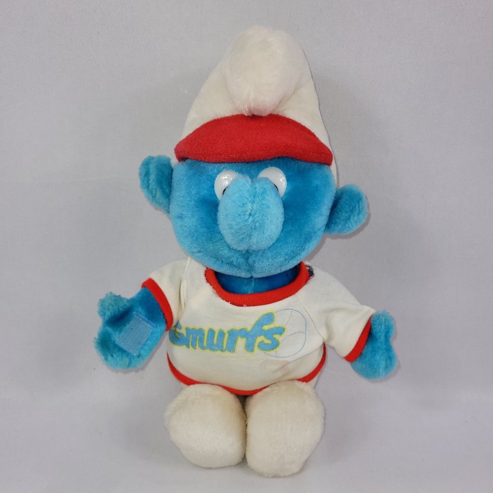 The Smurfs 12" Baseball Smurf Vintage 1980s Plush Peyo Schleich Wallace Berrie